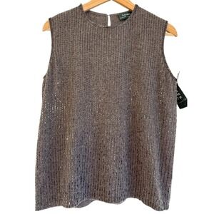 Lauren Ralph Lauren Grey Beaded Merino Cashmere Angora Sleeveless Knit Top L NWT
